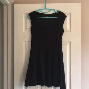 Black cap sleeve a-line dress